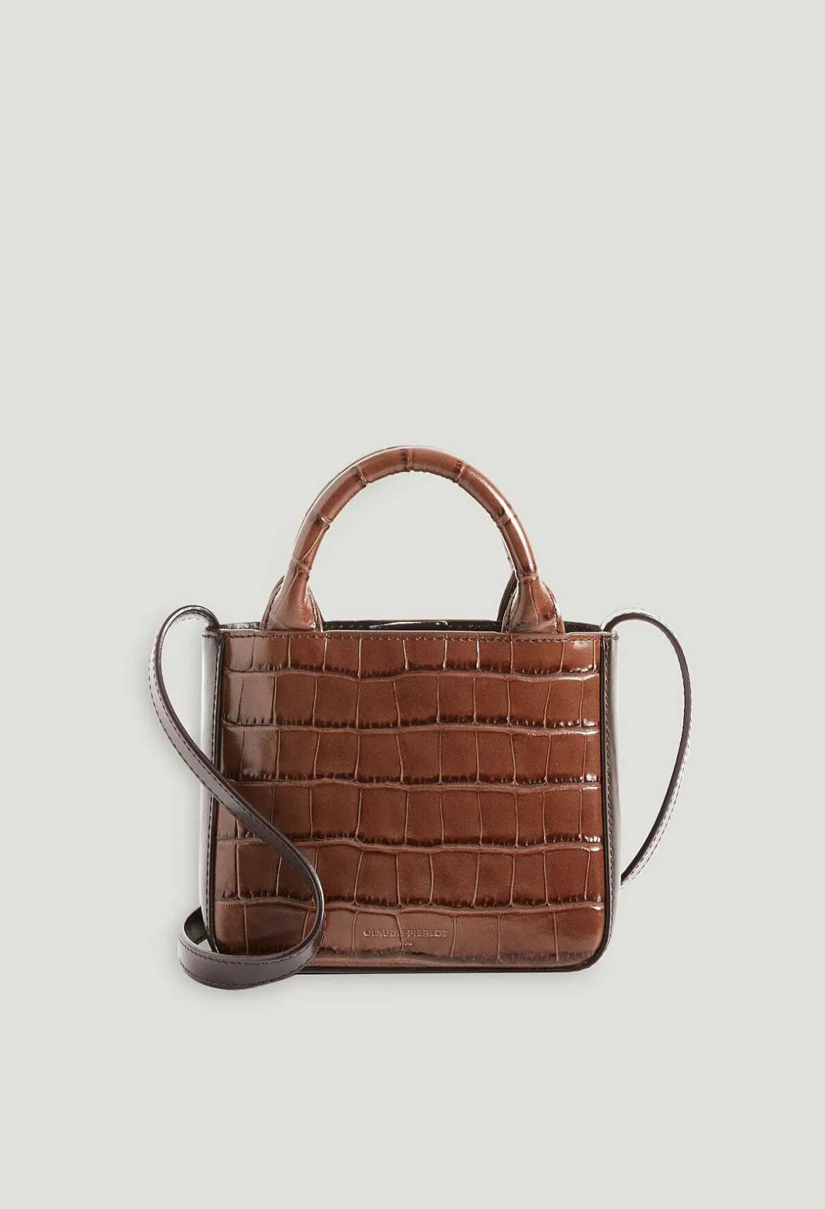 Claudie Pierlot Anoucko Nano Brown Embossed Leather Bag*Women Crossbody Bags