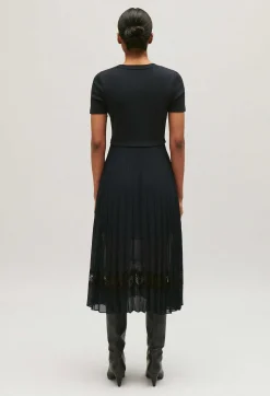 Claudie Pierlot Black And Navy Bi-Material Dress*Women Dresses