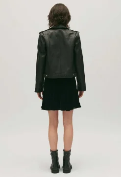 Claudie Pierlot Black Grained Leather Jacket*Women Jackets And Coats