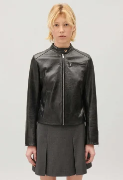 Claudie Pierlot Black Leather Biker Jacket*Women Jackets And Coats