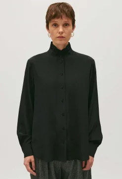 Claudie Pierlot Black Silk Shirt With Victorian Collar*Women Tops And Shirts