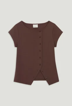 Claudie Pierlot Brown Asymmetric Button-Up Top*Women T-Shirts