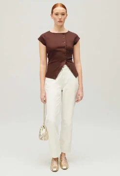 Claudie Pierlot Brown Asymmetric Button-Up Top*Women T-Shirts