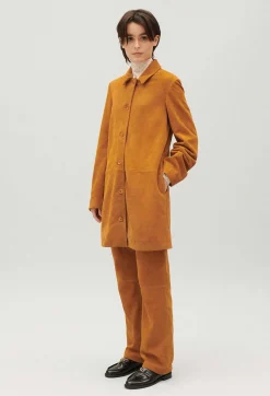 Claudie Pierlot Dark Beige Straight Suede Leather Coat*Women Jackets And Coats