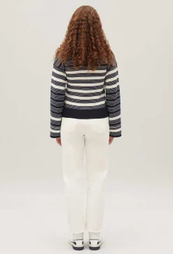 Claudie Pierlot Ecru Striped Henley Neck Jumper*Women Sweaters And Cardigans