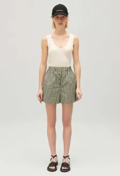 Claudie Pierlot Green Striped Shorts*Women Skirts And Shorts