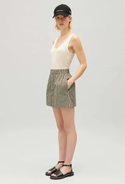 Claudie Pierlot Green Striped Shorts*Women Skirts And Shorts