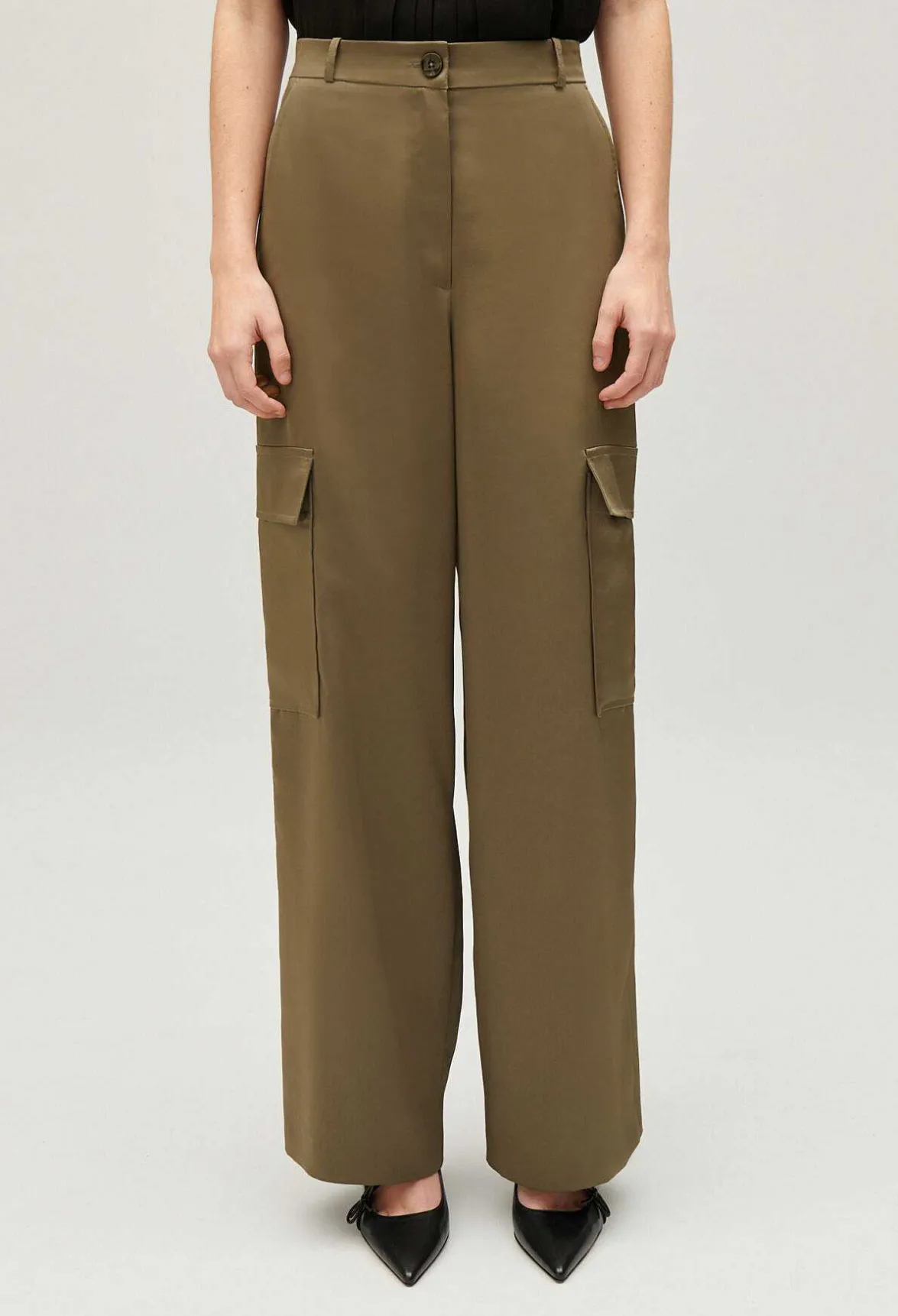 Claudie Pierlot Khaki Satin-Effect Floaty Cargo Trousers*Women Jeans And Trousers