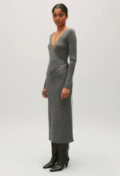 Claudie Pierlot Light Grey Wool Jersey Midi Dress*Women Dresses