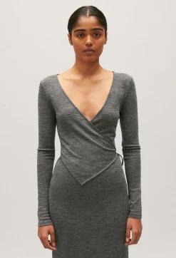 Claudie Pierlot Light Grey Wool Jersey Midi Dress*Women Dresses
