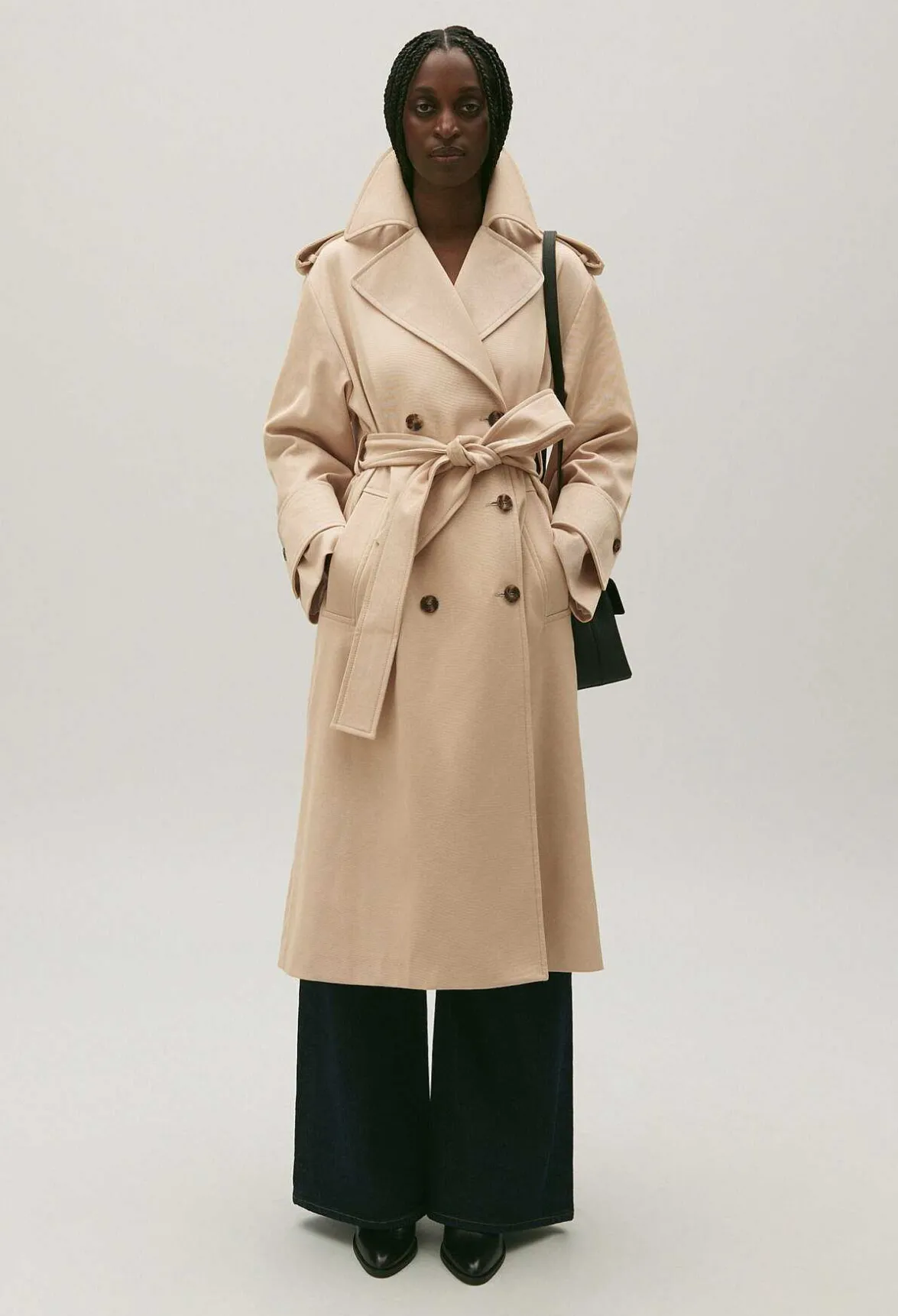 Claudie Pierlot Long Beige Cotton Trench Coat*Women Jackets And Coats