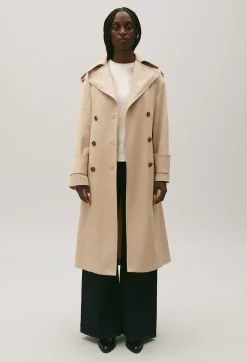 Claudie Pierlot Long Beige Cotton Trench Coat*Women Jackets And Coats
