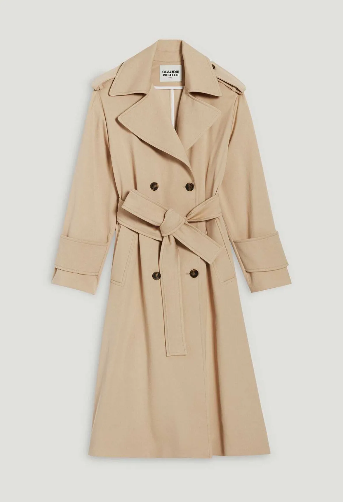 Claudie Pierlot Long Beige Cotton Trench Coat*Women Jackets And Coats