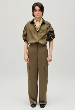 Claudie Pierlot Loose-Fit Khaki Satin-Effect Shirt*Women Tops And Shirts