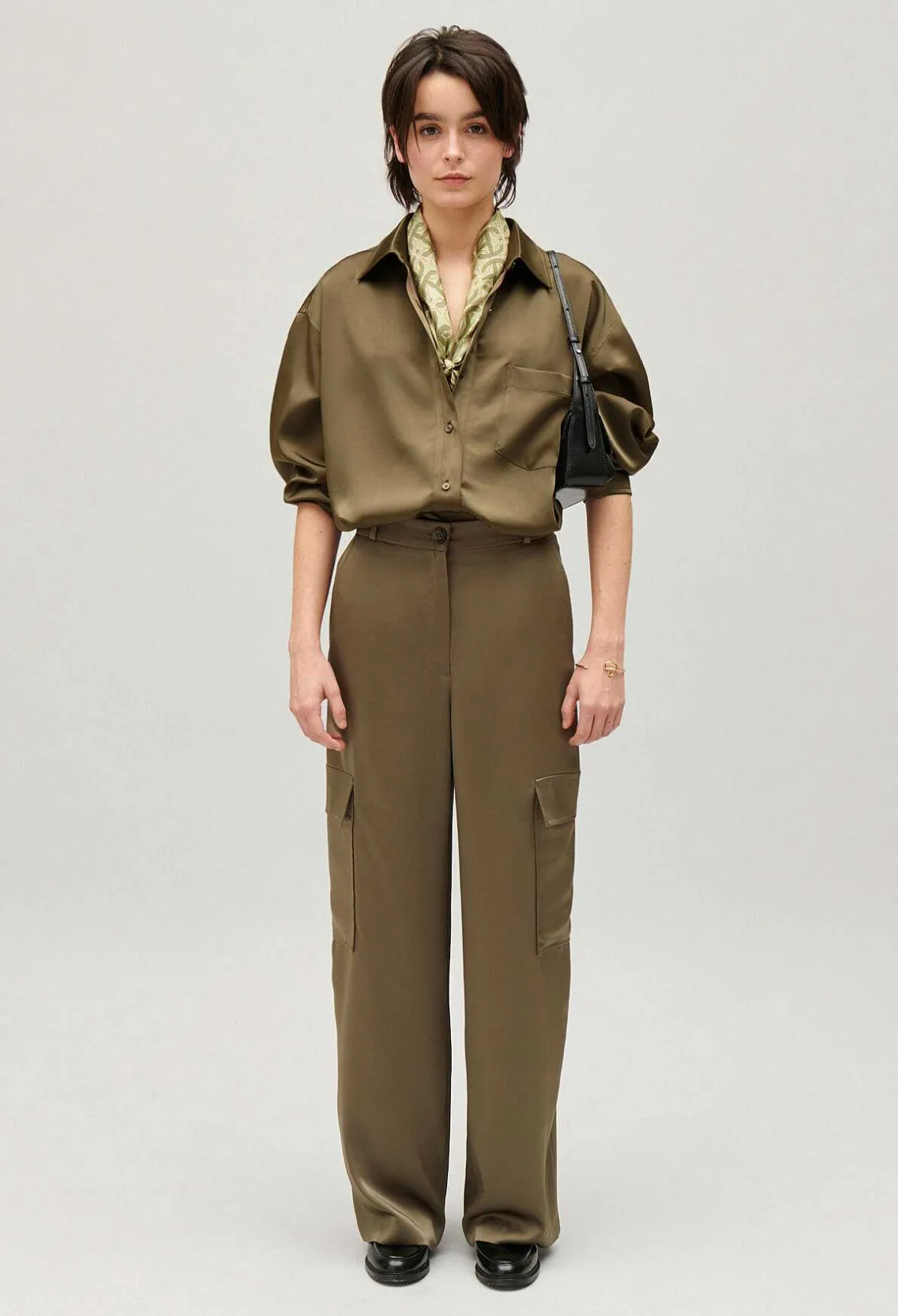 Claudie Pierlot Loose-Fit Khaki Satin-Effect Shirt*Women Tops And Shirts