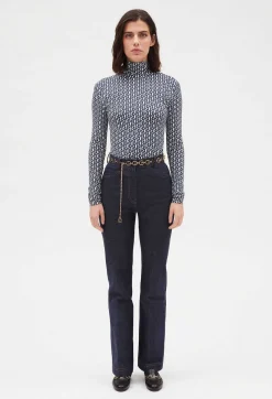 Claudie Pierlot Monogrammed Blue Roll-Neck T-Shirt*Women T-Shirts