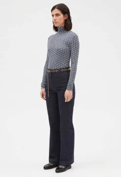 Claudie Pierlot Monogrammed Blue Roll-Neck T-Shirt*Women T-Shirts