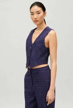 Claudie Pierlot Navy Checked Suit Waistcoat*Women Blazers