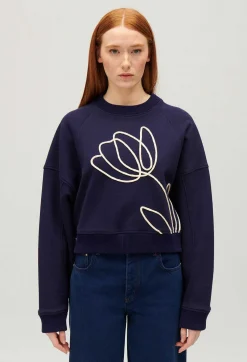 Claudie Pierlot Navy Sweatshirt With Flower Embroidery*Women Sweaters And Cardigans