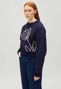 Claudie Pierlot Navy Sweatshirt With Flower Embroidery*Women Sweaters And Cardigans