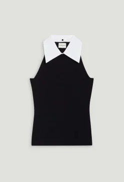 Claudie Pierlot Navy Vest Top With Shirt Collar*Women Tops And Shirts