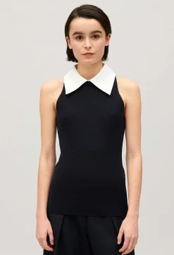 Claudie Pierlot Navy Vest Top With Shirt Collar*Women Tops And Shirts