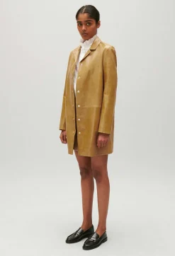 Claudie Pierlot Ochre Yellow Long Leather Jacket*Women Jackets And Coats