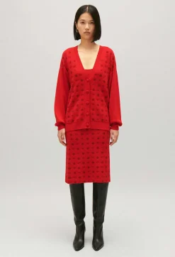 Claudie Pierlot Red Jacquard Cardigan*Women Sweaters And Cardigans