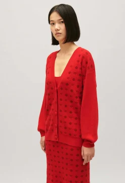 Claudie Pierlot Red Jacquard Cardigan*Women Sweaters And Cardigans