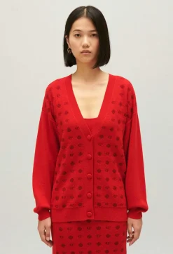 Claudie Pierlot Red Jacquard Cardigan*Women Sweaters And Cardigans