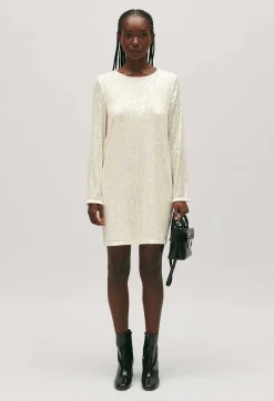Claudie Pierlot Rififi Short Ecru Dress With Sequins*Women Dresses