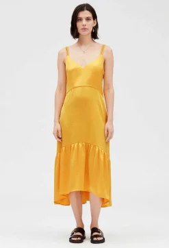 Claudie Pierlot Satiny Yellow Midi Dress*Women Dresses