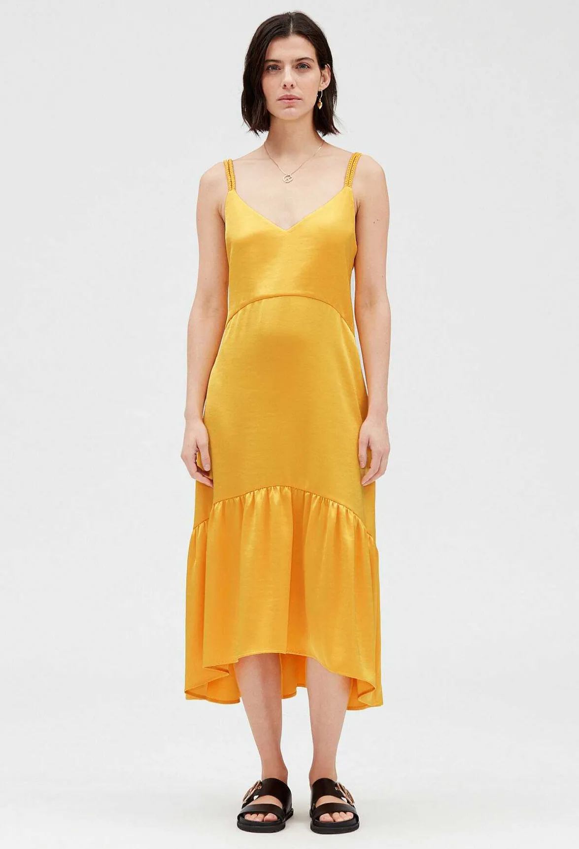 Claudie Pierlot Satiny Yellow Midi Dress*Women Dresses