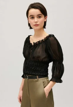 Claudie Pierlot Short Black Ruffled Blouse*Women Tops And Shirts