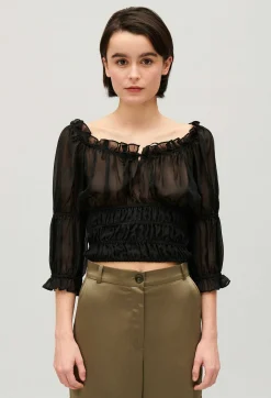 Claudie Pierlot Short Black Ruffled Blouse*Women Tops And Shirts