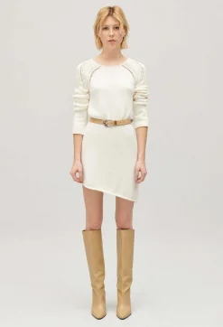 Claudie Pierlot Short Ecru Asymmetric Knitted Dress*Women Dresses