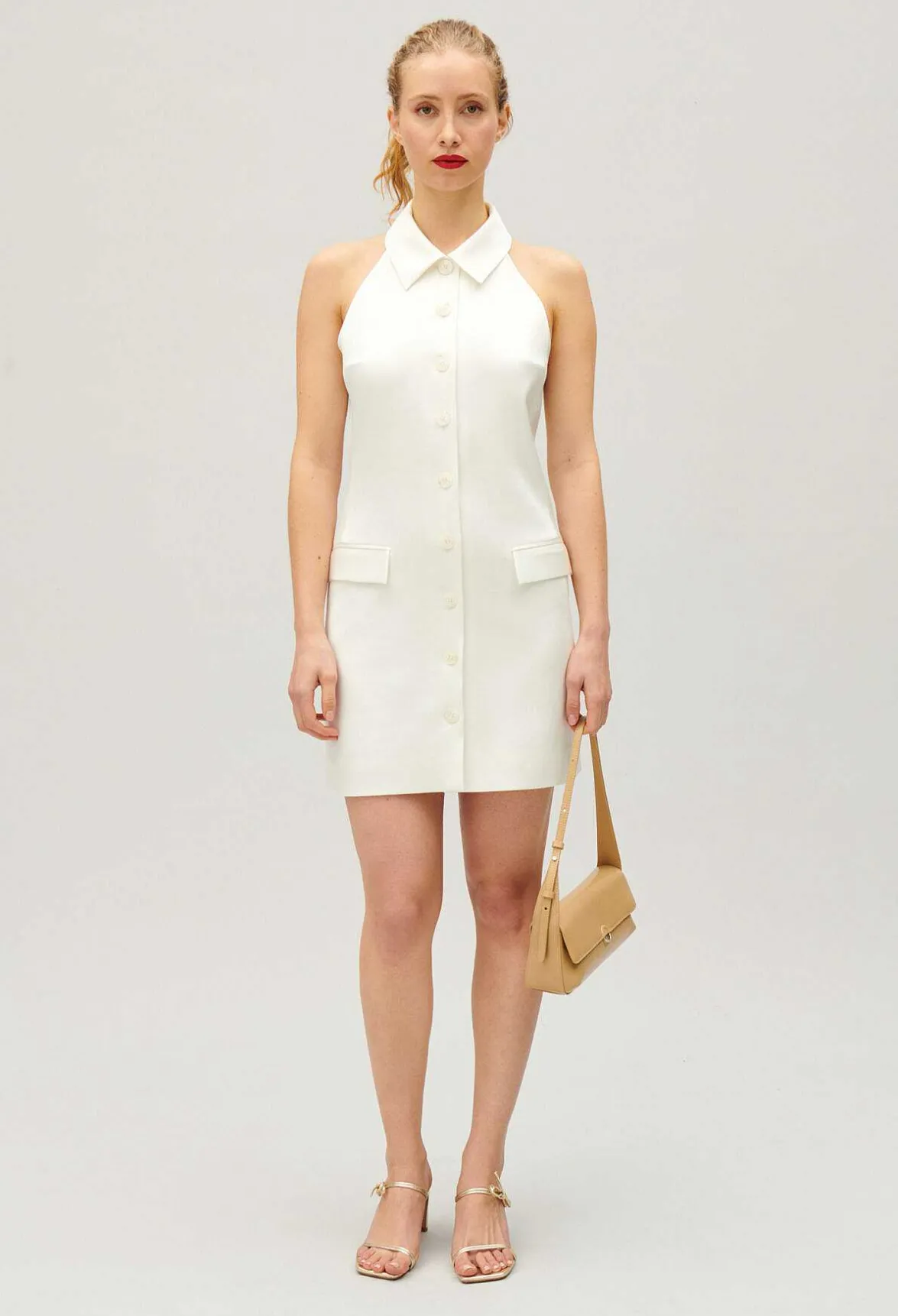 Claudie Pierlot Short Ecru Satin Dress*Women Dresses