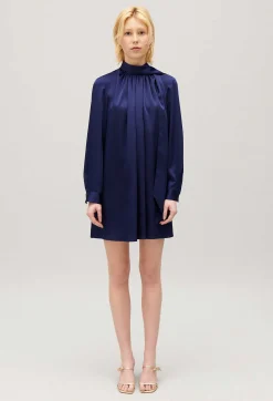 Claudie Pierlot Short Indigo Pussy Bow Dress*Women Dresses
