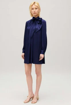 Claudie Pierlot Short Indigo Pussy Bow Dress*Women Dresses
