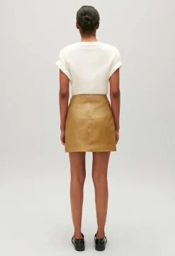 Claudie Pierlot Short Ochre Yellow Leather Skirt*Women Skirts And Shorts