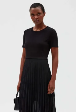 Claudie Pierlot Twist Black Bi-Material Midi Dress*Women Dresses