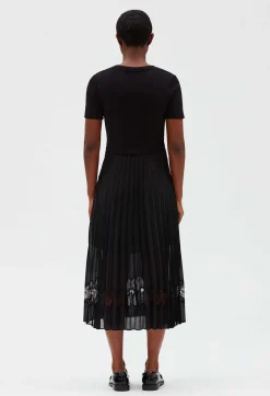 Claudie Pierlot Twist Black Bi-Material Midi Dress*Women Dresses