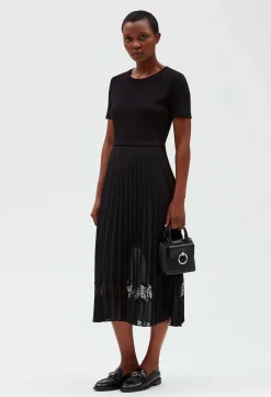 Claudie Pierlot Twist Black Bi-Material Midi Dress*Women Dresses
