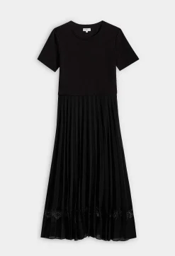 Claudie Pierlot Twist Black Bi-Material Midi Dress*Women Dresses