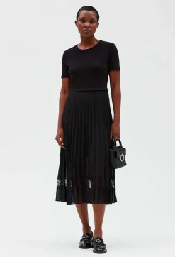 Claudie Pierlot Twist Black Bi-Material Midi Dress*Women Dresses