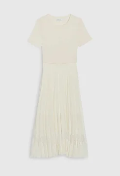 Claudie Pierlot Twist Ivory Bi-Material Midi Dress*Women Dresses