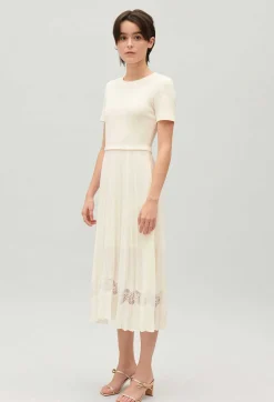 Claudie Pierlot Twist Ivory Bi-Material Midi Dress*Women Dresses