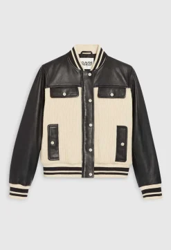 Claudie Pierlot Two Tone Leather And Knit Jacket*Women Jackets And Coats