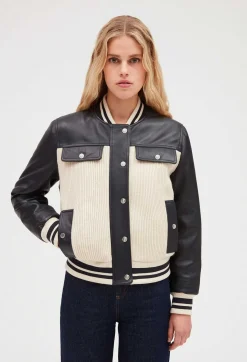Claudie Pierlot Two Tone Leather And Knit Jacket*Women Jackets And Coats