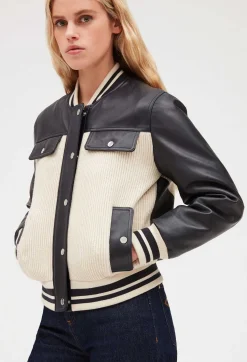 Claudie Pierlot Two Tone Leather And Knit Jacket*Women Jackets And Coats